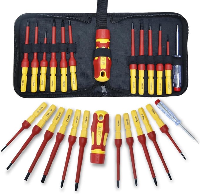 13-delige VDE geïsoleerde schroevendraaier met wisselbladenset, magnetische schroevendraaier incl. spanningstester, sleuf, PH & PZ & Torx set
