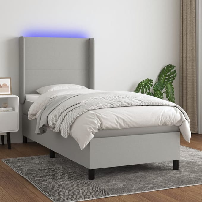 vidaXL - Boxspring - met - matras - en - LED - stof - lichtgrijs - 100x200 - cm