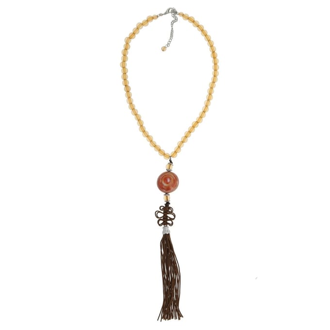 Behave - Kralen ketting - Bruin - Kwast hanger - Dames