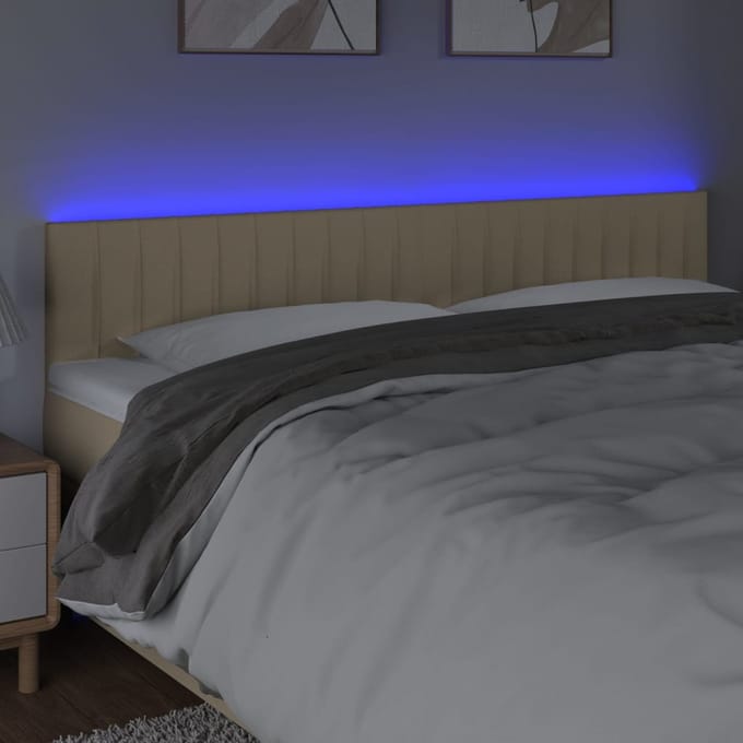 vidaXL - Hoofdbord - LED - 200x5x78/88 - cm - stof - crèmekleurig