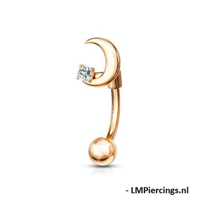 Piercing curved maan met steentje 1.2x8 - rose goud - LMPiercings