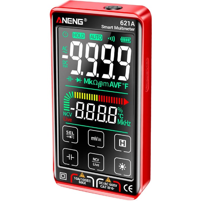 ANENG 621A Touchscreen Intelligente Digitale Multimeter 9999 Tellingen Automatisch Bereik Oplaadbaar Draagbaar rood