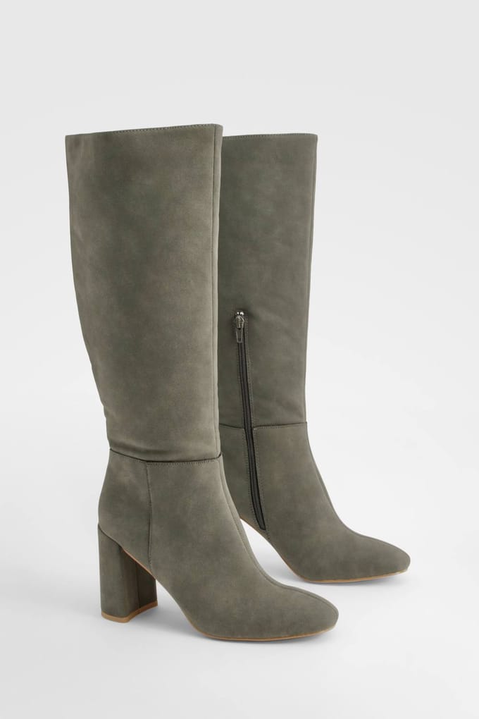 boohoo Dames Stacked Heeled Knee High Boot | Grey | Maat: 5