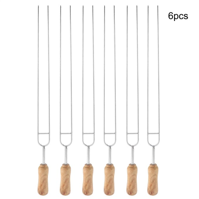 Fourchette en acier inoxydable avec manche en bois en forme de U pour barbecue, brochettes à rôtir white