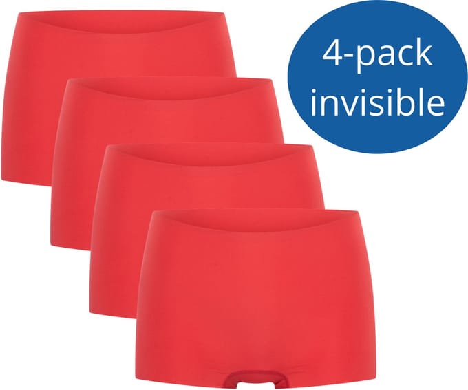 Beeren 4-pack invisible dames short Laura donkerrood Maat S/M