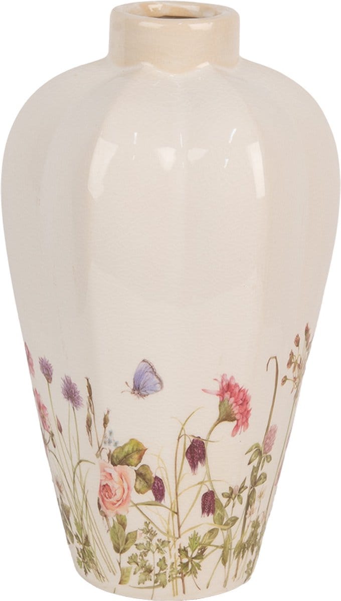 Clayre & Eef Vaas Ø 17x30 cm Beige Roze Keramiek