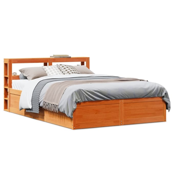 vidaXL - Bedframe - met - hoofdbord - massief - grenenhout - wasbruin - 140x190 - cm