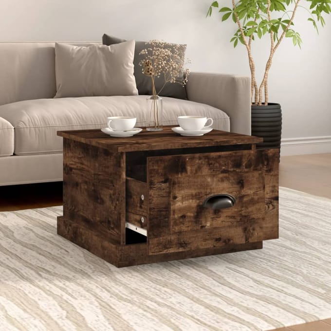 vidaXL - Salontafel - 50x50x35 - cm - bewerkt - hout - gerookt - eikenkleurig