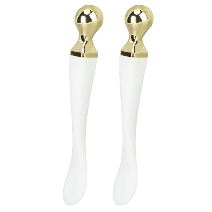 2 stuks Metalen Oogcrème Applicator Spatel Dubbelzijdig Zinklegering Silicone Oogmassage Tool white