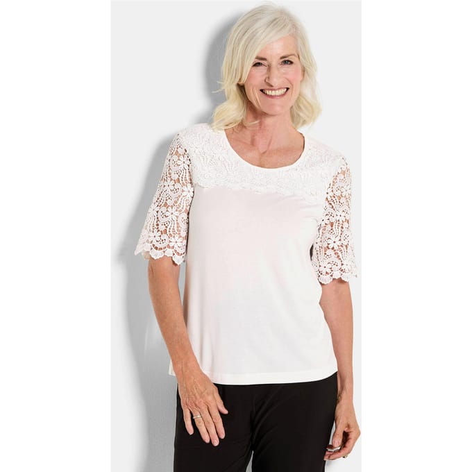 Shirt met expressieve kant - gebroken wit - Gr. 20 van Goldner Fashion