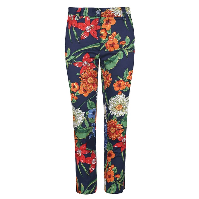 Bloemetjesbroek in rood, blauw en groen