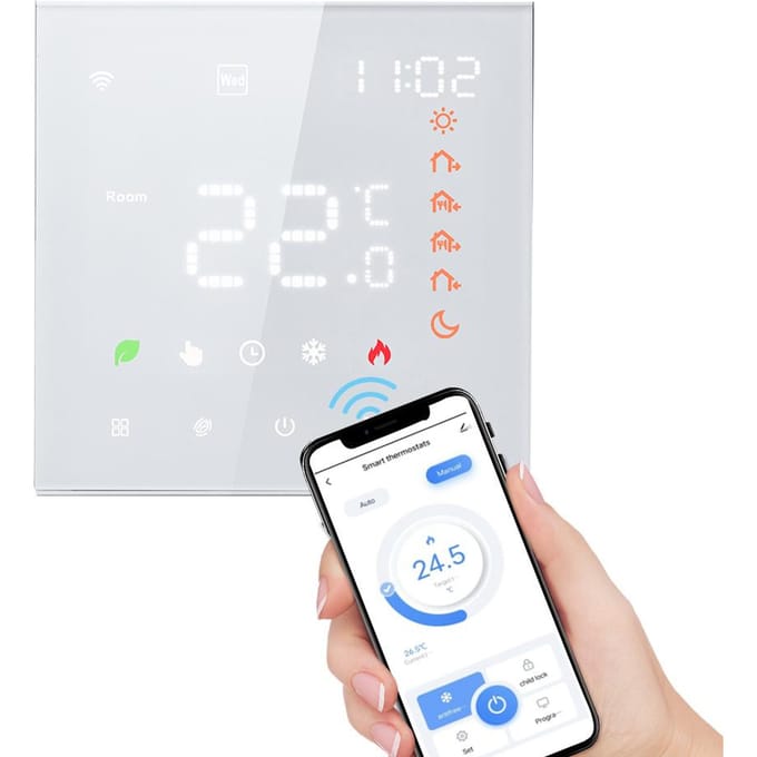 Thermostat intelligent 16A, écran LCD numérique Programmable, écran tactile, température de chauffage par le sol WiFi 16A Electric Heating Dot Type blanc