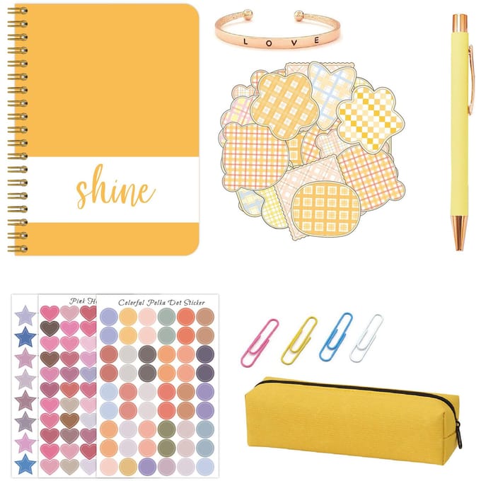 DIY Journal Kit Planner Notebbok Plakboek- en dagboekbenodigdheden Set Leuke schattige kunst- en handwerkspullen geel