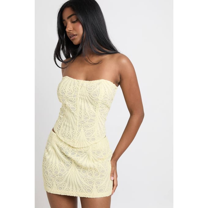 boohoo Dames Doorschijnende Kanten Micro Mini Rok | Citroen | Maat: 42