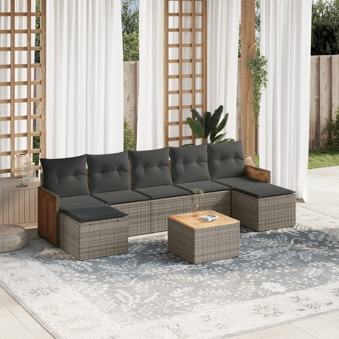 vidaXL - 8-delige - Loungeset - met - kussens - poly - rattan - grijs
