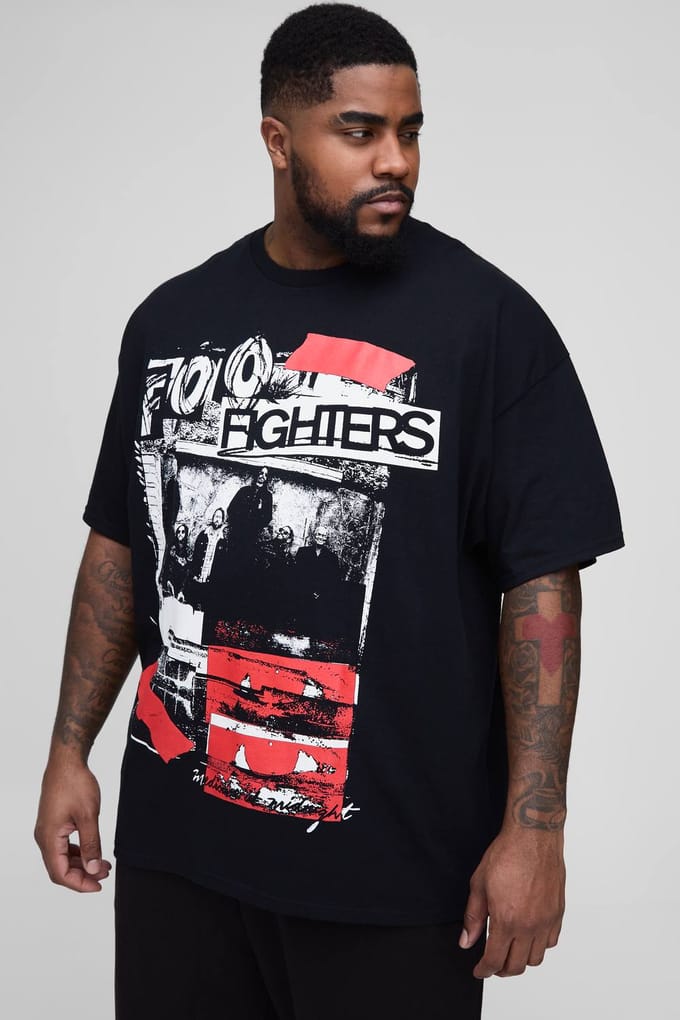 Plus Foo Fighters Licentie Print Regular Fit T-Shirt | Black | Size Small