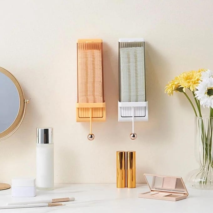 Boîte de rangement de coton de maquillage, 1 ensemble, Installation facile, distributeur de coton mural peu encombrant pour salle de bain à domicile blanc