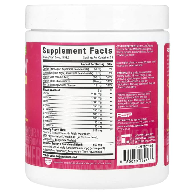 RSP Nutrition, AminoLean® Recovery, Cafeïnevrij, Hibiscus Lemonade, 7,52 oz (213 gr)