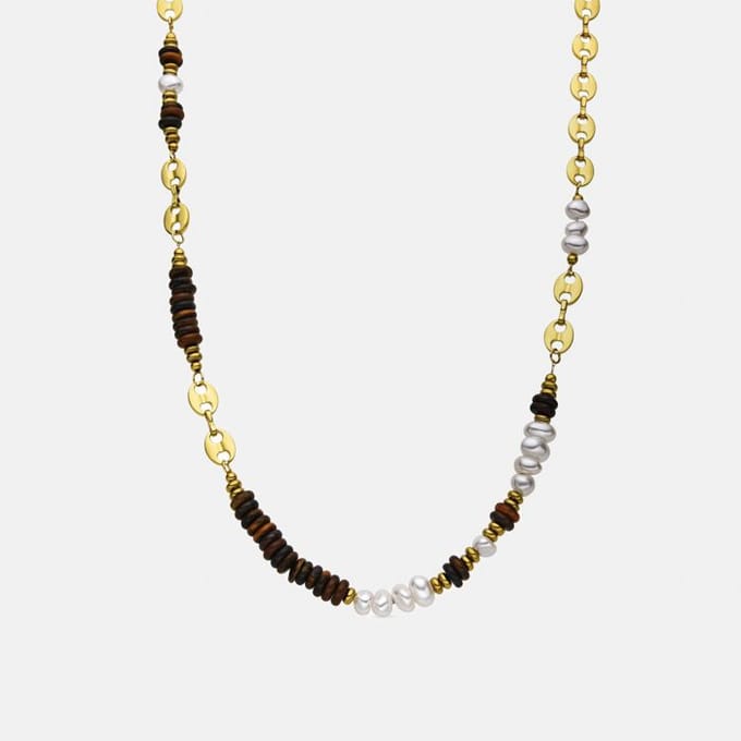 Collier d'oeil de tigre Luxenter avec finition en or 18k - Kimbalbo beige