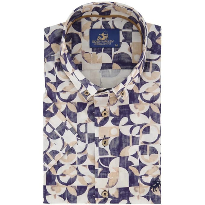 Eden Valley - Korte Mouw Overhemd - Mannen - M - Blauw - Katoen - 216243-38-Modern