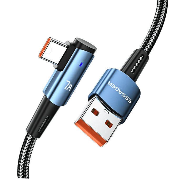 Essager 100W High Speed Gewoven Elbow Kabel USB-A naar USB-C Zwart 1m