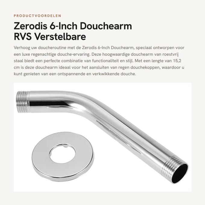 Dailygoods - 6-Inch Douchearm RVS - Verstelbare Doucheslang voor Regen Douchekop - Chroomafwerking