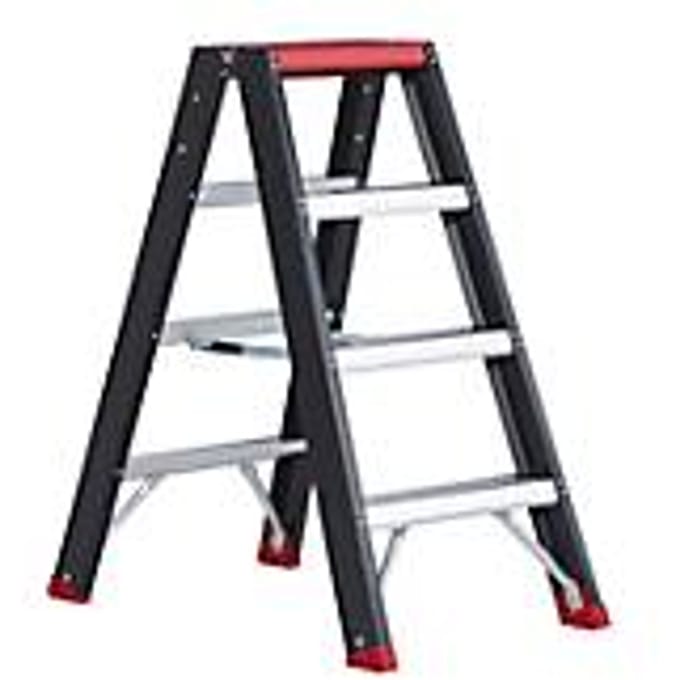Professional Topline trapladder, 2-zijdig, alu, 2 x 4 treden