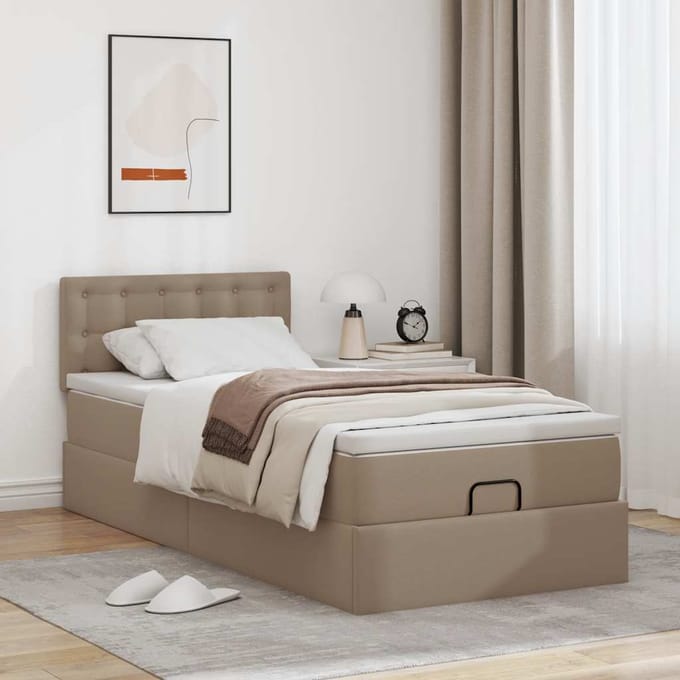 vidaXL - Ottomaanse - bed - met - matras - 90x200cm - kunstleer - cappuccinokleurig