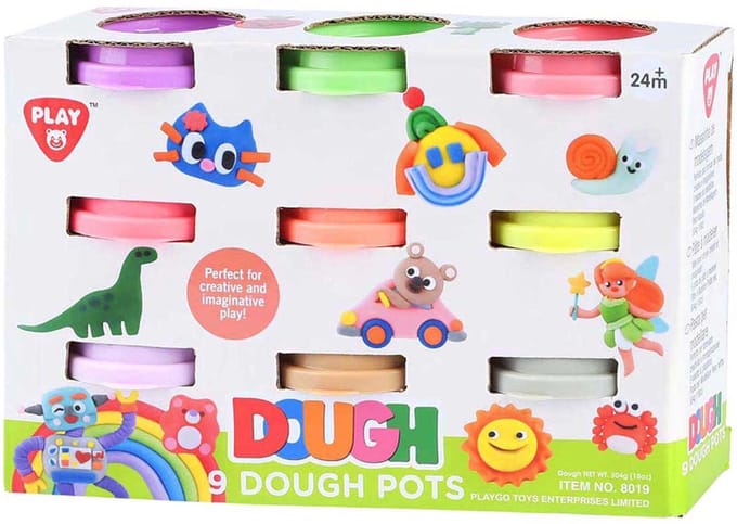 Playgo klei set neon kleuren - 9 potjes zachte klei 56 gram.