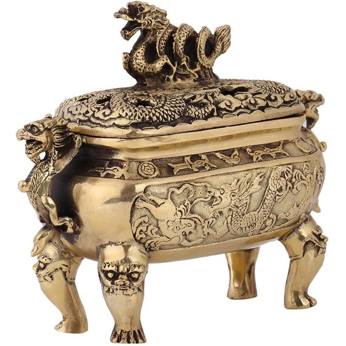 1 porte-encens en bronze antique et cuivre en forme de dragon chinois, décoration d'intérieur black