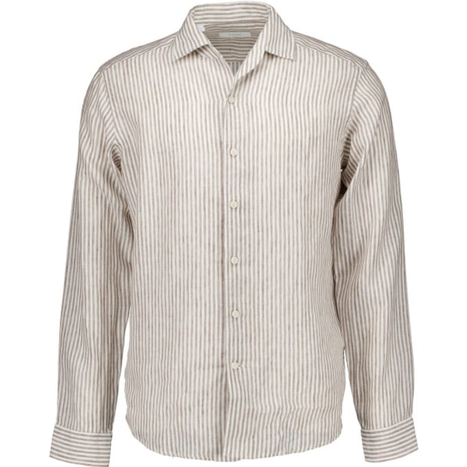 Eton Striped Linen Shirt Lange Mouw Overhemden Beige 100014794
