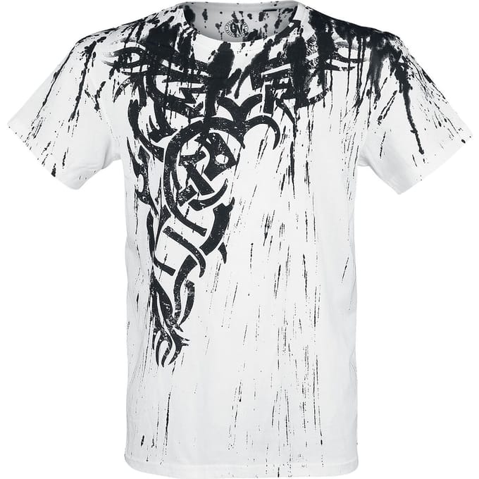 Outer Vision T-shirt - Wings Tattoo Splashed Strips - S tot M - voor Mannen - wit