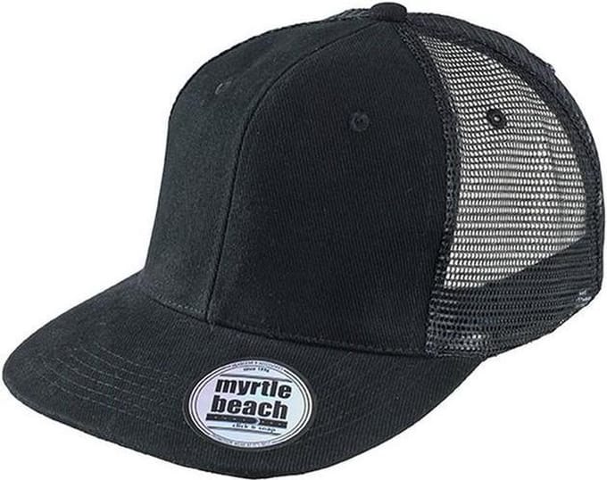 Myrtle Beach Volwassenen Unisex 6 Panel Flat Peak Cap (Zwart)