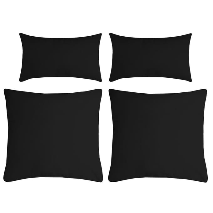 Stof Textile sierkussen Nelson - set 4x - zwart - 2 formaten - bank kussens - polyester