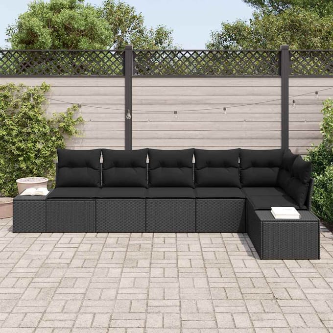 vidaXL - Tuinbank - Set - 6 - st - Zwart - poly - rattan
