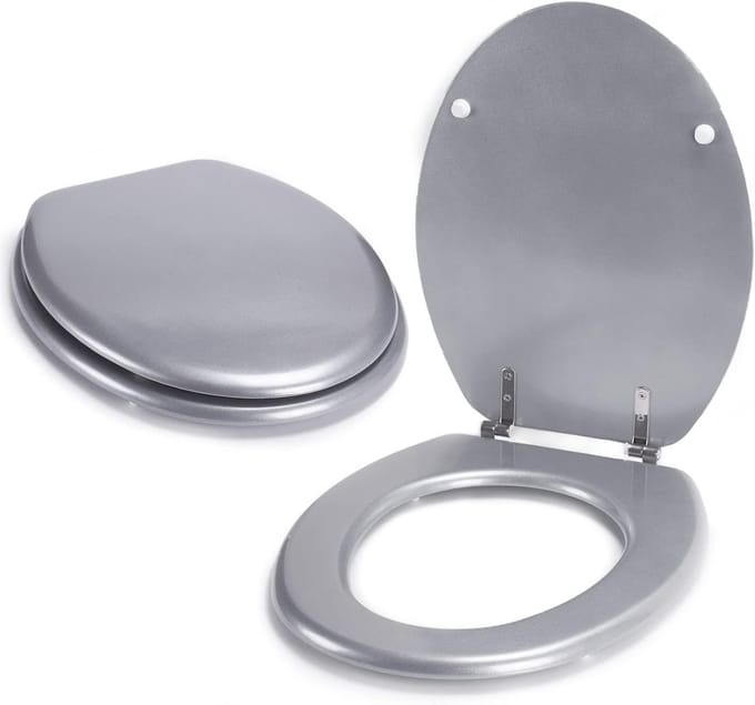 Comfortabele WC-bril van MDF met RVS scharnieren, Zilvergrijs