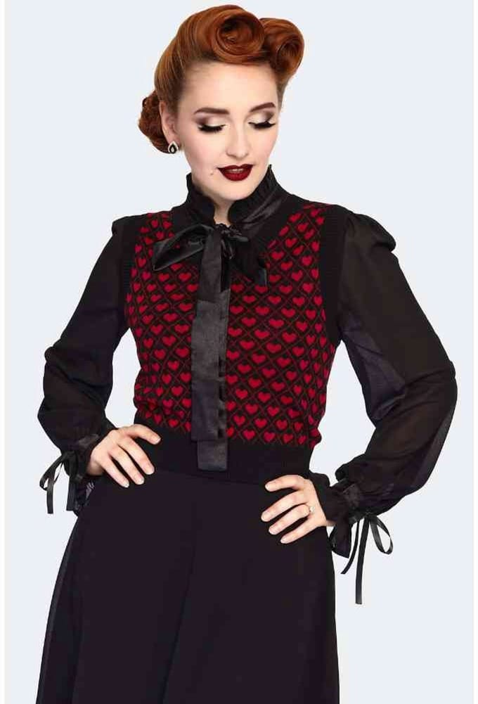 Voodoo Vixen - Heart Pattern Mouwloze top - S - Zwart
