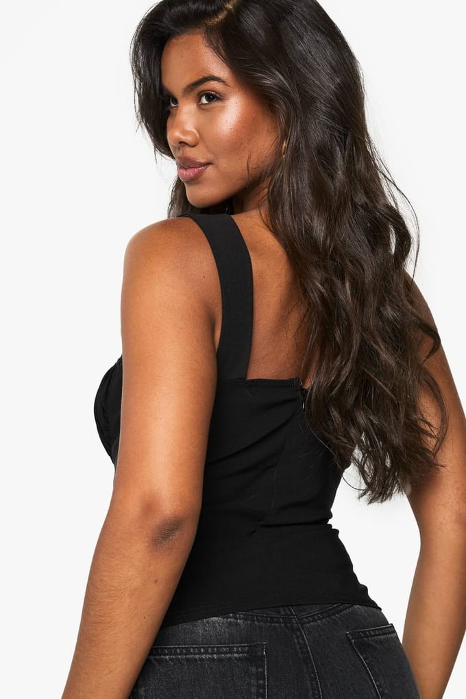 boohoo Dames Bengaline Korset met veterdetails | Black | Maat: 8