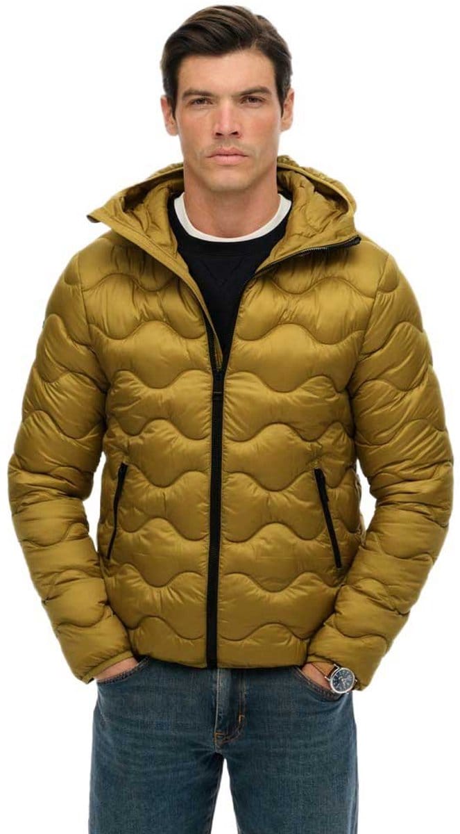 Superdry - Gewatteerde jas met capuchon en golvend patroon - Heren - Gewatteerde jassen