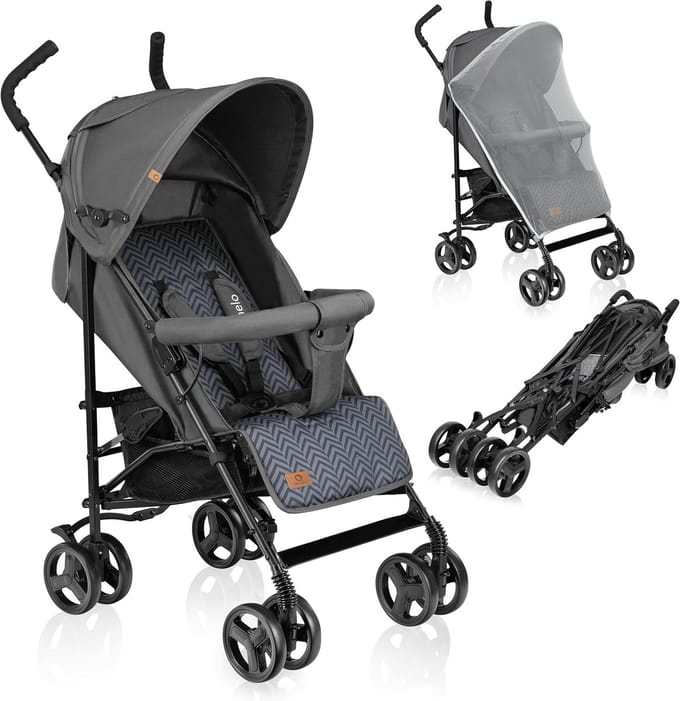 Lichtgewicht Kinderwagen - Compacte Reisbuggy - Veilig Vervoer - Met één hand inklapbaar - 7 Kilogram - Grijs