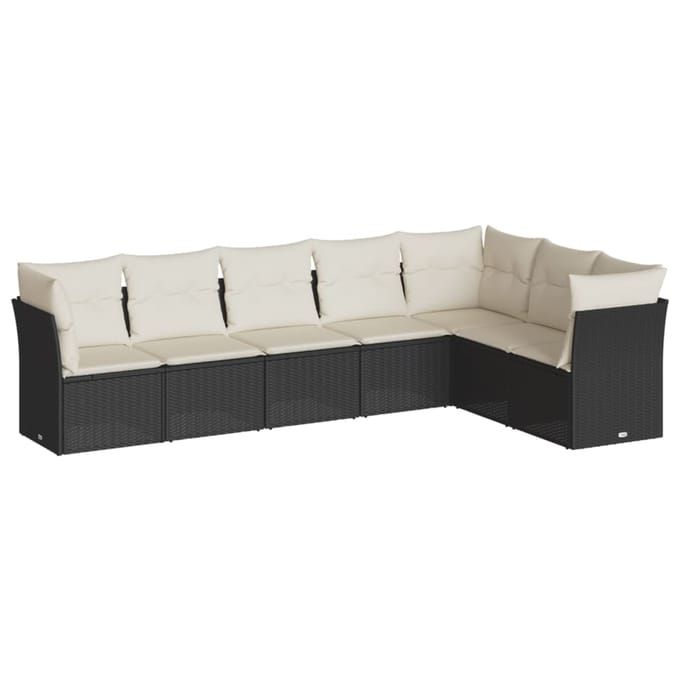 vidaXL - 7-delige - Loungeset - met - kussens - poly - rattan - zwart