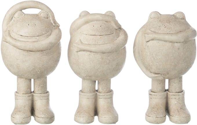 J-Line decoratie Kikker Zien/Horen/Spreken - polyresin - beige - small - set van 3
