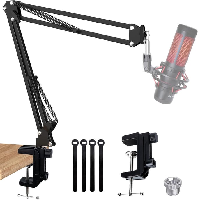 Verstelbare Boom Arm Microfoonstandaard – Schaararm Suspension Stand Compatibel met HyperX QuadCast, QuadCast S, RGB USB Condensator Microfoon
