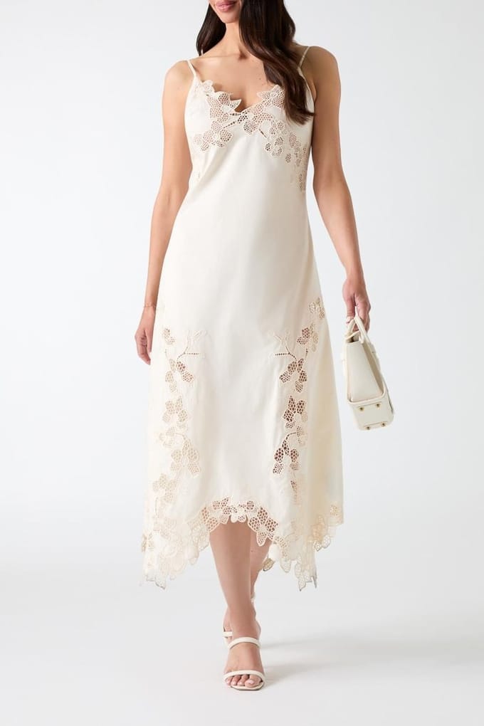 GUESS Brooke Embro Midi Dr Sandy Shore Größe: 46 | Midikleider Outlet | Damen | Braun