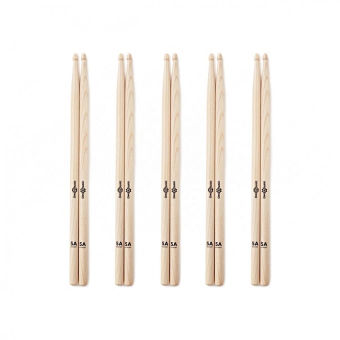 5A Wood Tip Hickory Drumsticks, 5 Pack