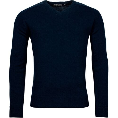 Baileys Trui Two Ply Scottish Lambswool V-Neck Pullover Single Knit Navy / male
