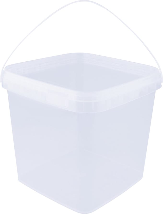 Emmer met deksel - 8,7 liter - vierkant - transparant