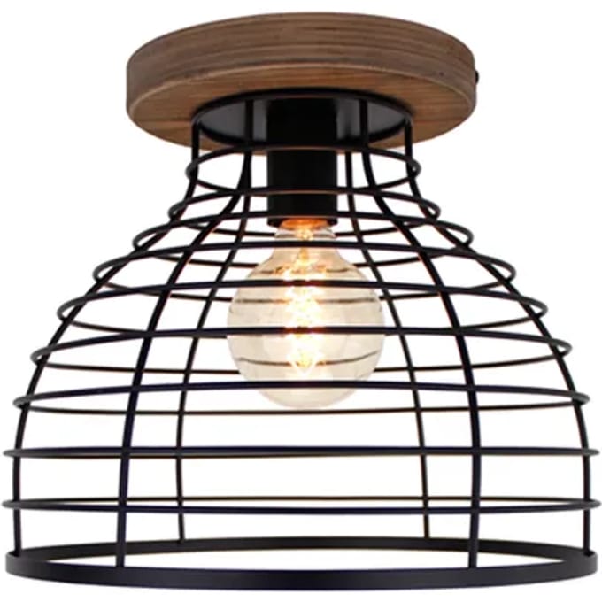 Brilliant Avia - Plafondlamp - E27 max 1x40W - Zwart/Houtkleur