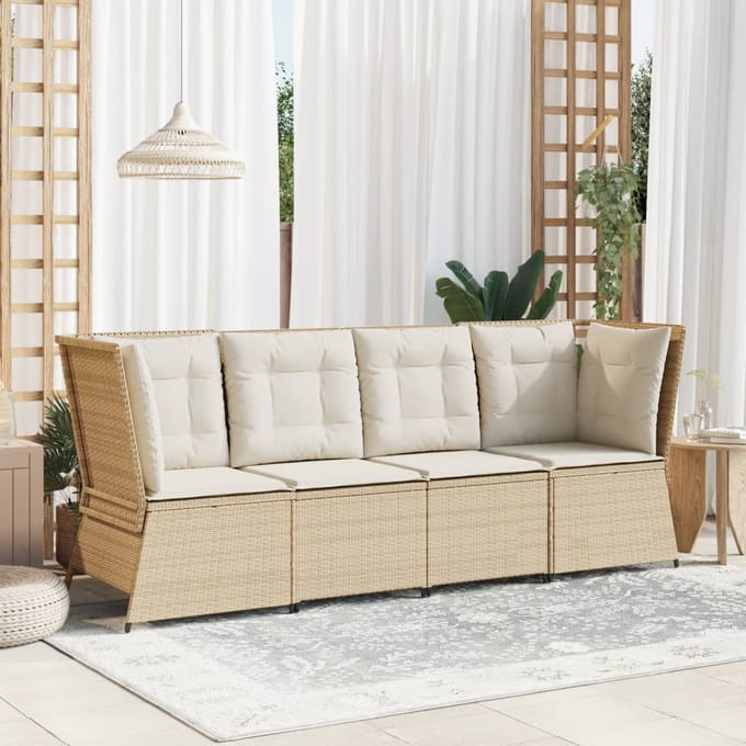 vidaXL - Tuinhoekbank - met - kussens - poly - rattan - beige