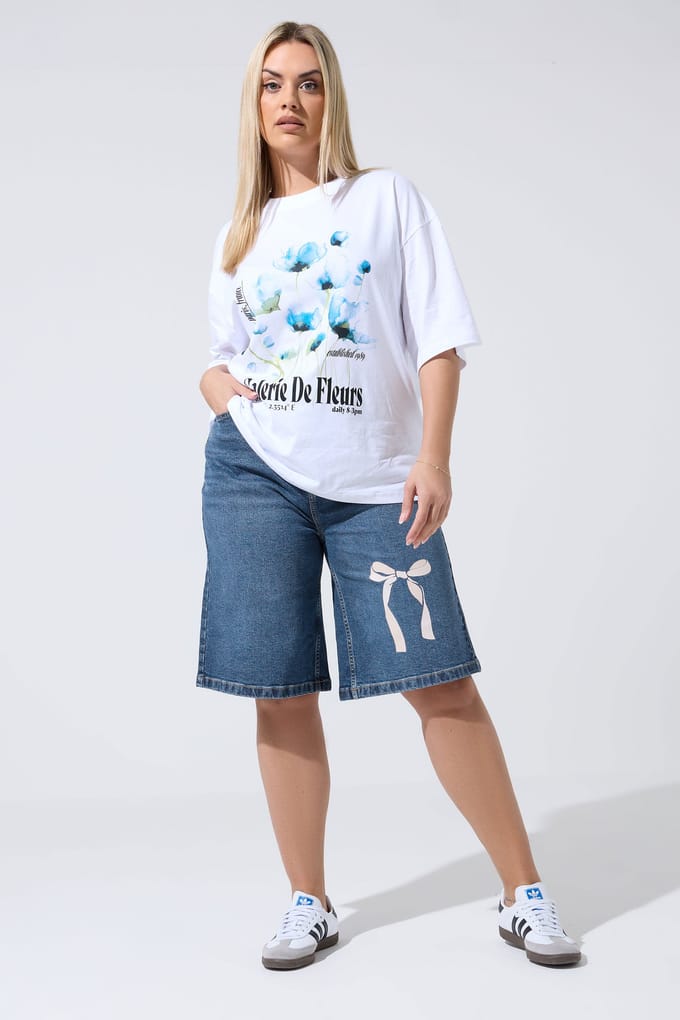 Limited Collection Blauwe Korte Spijkerbroek Met Strik Size 48